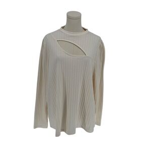 COMO BLU Women's 1X Cream Ribbed Cutout Mock Neck Long Sleeve Top Shirt